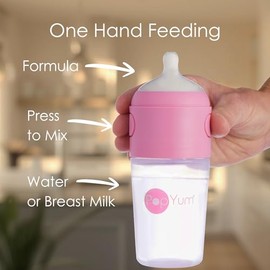 PopYum - Biberón anticólicos para bebé para preparar, mezclar y administrar fórmula, Paquete de 3, 9onzas / 260ml Rosa | Niples de flujo medio #2, 260 ml, sin BPA, cierre natural, dispensador de mezcla