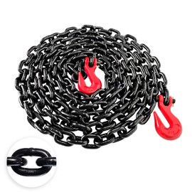 YATOINTO 3/8'' Chain G80 Trailer Tow Chain 16ft, 7,100 lb WLL, Red Clevis Grab Hooks, EP Black Finish, Logging Chain for Towing & Trailer Tie-Down