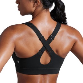 CRZ YOGA Womens Butterbreeze Criss Cross Back Sports Bras - V Neck Adjustable Straps Padded Bra Wireless Workout Training Bra Black Large