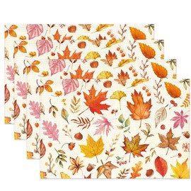 Maple Leaves Place Mats Set of 4 Autumn Leaves Place Mats Washable Place Mats 30 x 45 cm Decor for Kitchen, Restaurant, Farmhouse, Holiday, Party
