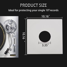 10 Inch Record Inner Sleeves, 20 Pack Heavyweight White Kraft Paper Vinyl Protective Sleeves, Square Acid Anti-Static Free Record Sleeves for 10 Inches LP Albums