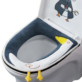 Bncxdc Toilet Seat Cover, Toilet Seat Warmer, Universal Zip Warmer Toilet Seat Cover Pad, Waterproof Antibacterial Leather Home Toilet Seat Pad with Handle, Washable, Blue