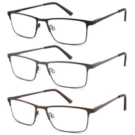 CRGATV 3-Pack Reading Glasses Metal Full Frame Readers for Men, Blue Light Blocking computer Eyeglasses, Anti Eyestrain/UV(2.0 Strength)