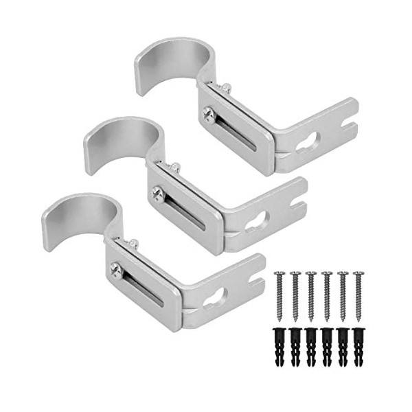 Pack of 3 Silver Adjustable Heavy Duty Durable Metal Single Curtain Drapery Rod Hanging Pole Hardware Bracket Holder with Screw for Wall Mount Windows Blinds