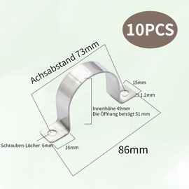 VZU 50 mm U-Pipe Clamps, Pack of 10 Stainless Steel 304 Pipe Clamps, Mounting Clamps for Pipes, Two-Hole Pipe Clamp, for Pipe Fixing Gas Pipes, Cables and Water Pipes