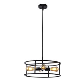 Chloe Lighting Ryker Farmhouse Matt Black 4 Light Drum Ceiling Pendant 18" Wide