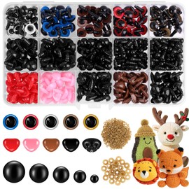 752 Stück Sicherheitsaugen für Häkeltiere,Bunte Plastikknopf Augen Nase mit Unterlegscheibe,Augen und Nasen für Stofftiere für Häkeln,Basteln,Puppenaugen und Nasen,DIY