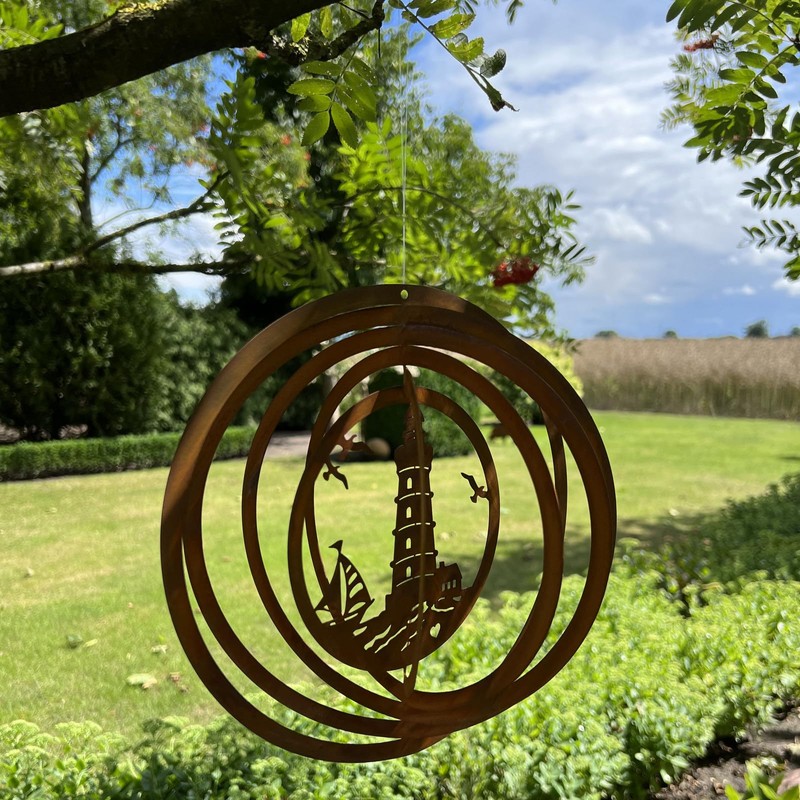 Wind Chime for Outdoor Use in 3D Lighthouse in Rust