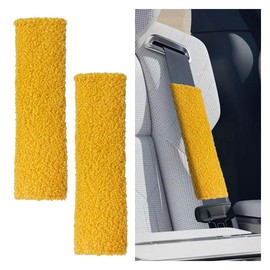 LHDOS 2PCS Fluffy Lamb Wool Car Seat Belt Pad, Soft & Comfortable Shoulder Pad Neck Cushion Protector for Adult Youth Kid, Fuzzy Car Seatbelt Cover for Car, Truck, SUV, RV (Yellow)