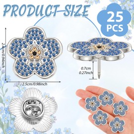 Kenning 50 Pcs Forget Me Not Flower Lapel Pins, Bulk Blue Flower Rhinestone Memorial Brooches Celebration Life and Funeral Favors Gift for Women, Jewelry for Clothing Bags Hats Decoration