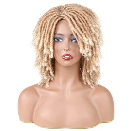 JORCEDI Black Women Men Short Dreadlock Wig Synthetic Wigs Afro Curly Wig For Daily, Fancy Dress, Theme Parties, Wedding (Blonde)