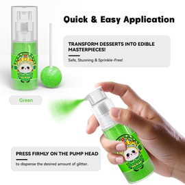 Green Edible Glitter Spray, 10g Food Grade Cake Glitter, Edible Glitter for Cocktails, Edible Shimmer Powder for Drinks, Cupcakes, Strawberries, Chocolate