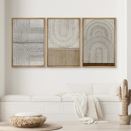 SIGNWIN Framed Canvas Print Wall Art Set Grunge Circle Polygon Collage Abstract Geometric Cozy Neutral Minimalism Modern Art Decorative Boho for Living Room, Bedroom, Office - 24"x36"x3 Natural