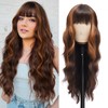 Vomella Long Dark Brown Highlights Ombre Wig 26 Inch Middle