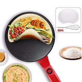 8" Electric Crepe Maker, Portable Crepe Maker Cordless Crepe Pan Maker Griddle Crepe Pan with Non-Stick Coating for Crepes, Blintzes, Pancakes, Bacon, Tortillas - Free Gift Batter Pot & Egg Beater