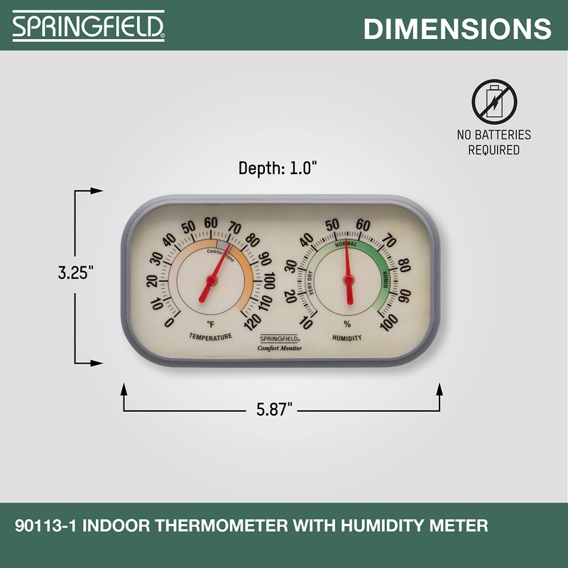 Springfield Color Track Humidity Meter and Indoor Thermometer, Analog Weather
