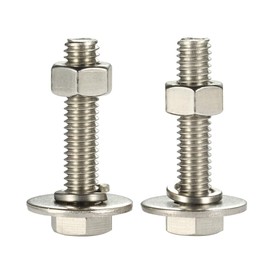 3/8-16 x 2 Hex Head Bolts with Hex Nuts and Thick Flat & Lock Washers, Fully Threaded, Stainless Steel 18-8, Plain Finish, 6 Sets
