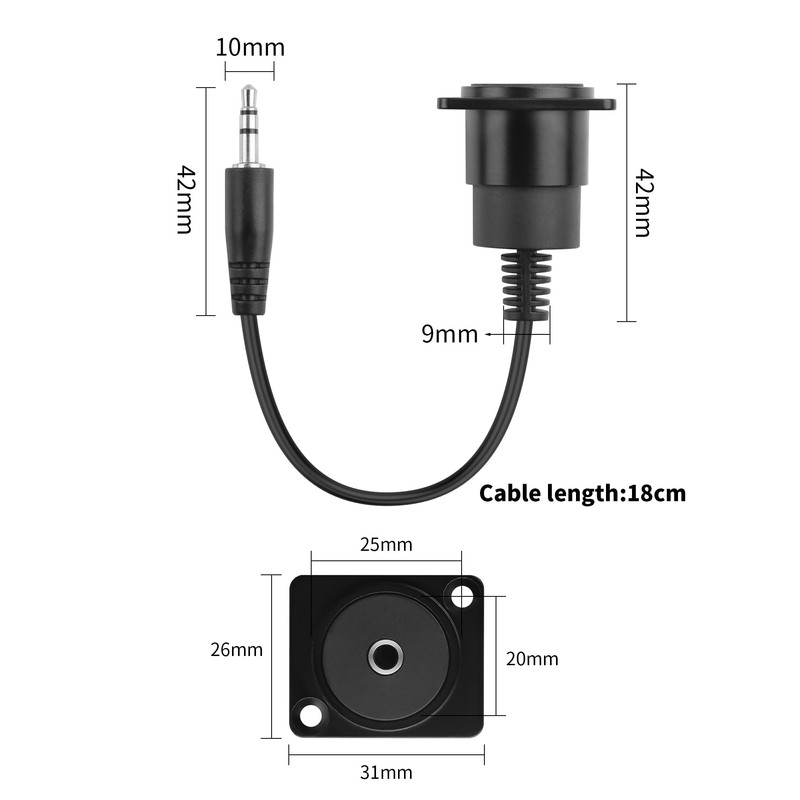 YACSEJAO D-Type 3.5mm TRS Panel Mount Cable, 18CM (M-F)