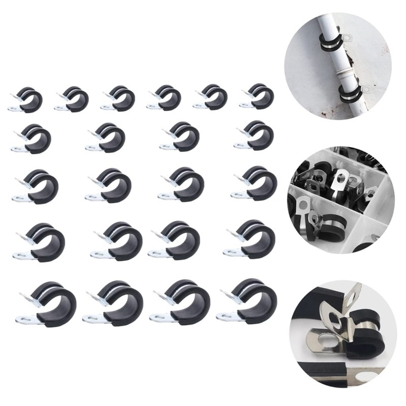 LABRIMP 44pcs Stainless Steel Cable Clamps with Rubber Cushion Durable