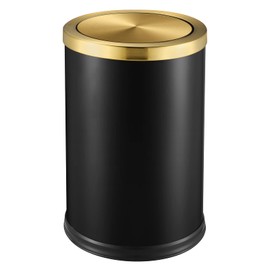 JINYCOME 2.6 Gallon Gold Bathroom Trash can with lid,Small Office Garbage can Wastebasket bin for Bedroom,Living Room,Kitchen (Black with Gold Lid)