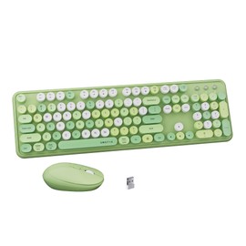 FCPLU x UBOTIE Colorful Wireless Keyboard and Mouse Combo, Full-Sized Office Keyboard with Typewriter Flexible Keys, 2.4GHz Dropout-Free Connection, Optical Mouse for PC Laptop(Green Colorful)