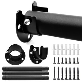 hanvate Closet Rods for Hanging Clothes, 17 to 40 Inches Stepless Adjustable Closet Hanging Rod, 1.3 Inch Diameter Heavy Duty Tension Rod, Black Metal Closet Pole for Wardrobes Bathroom Windows