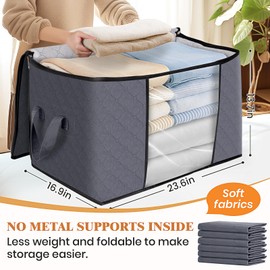Fab totes 90L Clothes Storage, Foldable Thick Fabric Blanket Storage Bags, Containers for Organizing Bedroom, Closet, Clothing, Comforter, Organization with Handle (6 Pack,Grey)