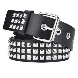 Studded Belt Punk Rock Belt with Bright Pyramid Square Beads, Vintage Punk Rock Grommet Belt Punk Rivet Studded Belt Black Leather Studded Belt Rocker Belt Punk Accessories for Women Men