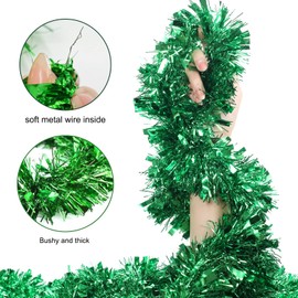 Apragaz 6m Green Tinsel Chunky Christmas Tinsel Garland for Christmas Tree, Wedding, Birthday, New Year Party