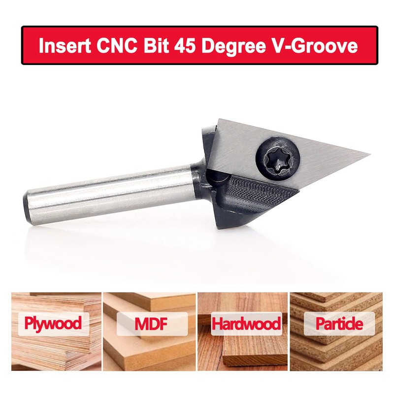 Insert Carbide V-Groove 45-Degree Router Bit 1/4 Inch Shank, Replacement