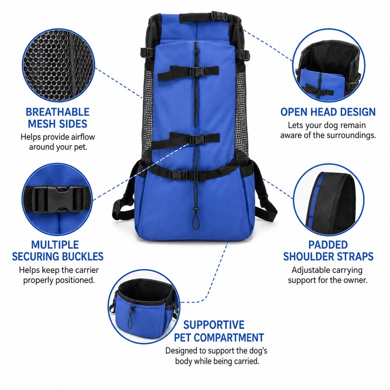 Large Dog Carrier Backpack for Travel - Breathable Hands-Free Pet