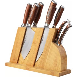 TUO Cutlery Fiery Series 8pc Knives Set with Wooden Block, Honing Steel & Shears
