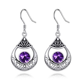 Amethyst Earrings Sterling Silver Filigree Drop Earrings Irish Celtic Drop Earrings Jewelry Gifts for Women and Girls, Sterling Silver, Amethyst