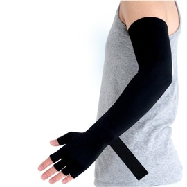 Zuscot Long Copper Compression Arm Sleeve with Hand, Fingerless Compression Glove with Sleeve for Men Women, Graduated Compression Full Arm Support