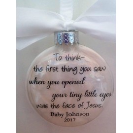 Miscarriage Gift In Memory Christmas Ornament Keepsake First Thing You Saw Face of Jesus with Charm