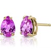 Peora Solid 14K Yellow Gold Created Pink Sapphire Earrings for Women, Classic Solitaire Studs, 7x5mm Pear Shape, 1.75 Carats total, Friction Back, September Birthstone Earrings, w/Jewelry Box