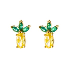 coadipress Lemon Stud Earrings for Women Delicate Fashion Unique 3D Fruit Tiny Pineapple Lemon Yellow Crystal Stud Earrings Hawaiian Summer Fruit Statement Jewelry (Pineapple)