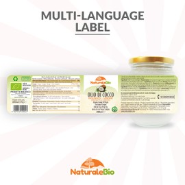 Organic Virgin Coconut Oil 200 ml. Raw Cold Pressed. 100% Bio, Pure and Natural. Native Unrefined Organic. Country of origin Sri Lanka. NaturaleBio