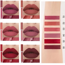 6PCS Lápiz labial mate, lápiz labial antiadherente, lápiz labial hidratante de larga duración, esmalte de labios mate resistente al agua, moderno y multicolor, adecuado para otoño e invierno