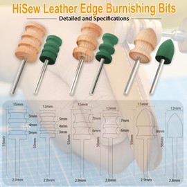 Hisew Leather Edge Burnishing Bits – Standard Set of 6 for Smoothing & Polishing Medium-Firm Leather Edges, Like Veg-Tan (400 Grit Sanding Bits + Beechwood Burnishers), Compatible with Rotary Tools