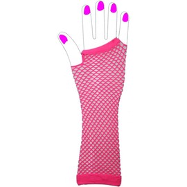 LONG FISHNET GLOVES FINGERLESS FANCY DRESS 1980'S NEON PUNK RAVE HEN NIGHT TUTU[Fuschia,One Size,Long Fishnet Gloves]