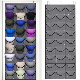 Baseball Cap Holder, Cap Holder Door, Cap Holder Wall, Cap Organiser Door, Cap Storage, Cap Holder, Double Foldable Cap Holder Organiser with 27 Pockets, Door Back Panel Cap Holder (Grey)