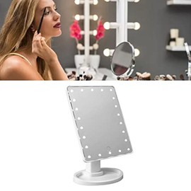 Shanrya Espejo de Maquillaje Iluminado, 16 LED de Brillo Suave Espejo de Tocador de Base Redonda para el Hogar (Blanco)                               