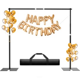 Qoolfoto Heavy Duty Backdrop Stand, 8.5ft x 10ft Pipe and Drape Kit with Metal Flat Base, Adjustable Background Support System with Carry Bag for Wedding Party Birthday Photoshoot