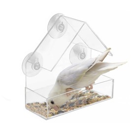 1 x triangular roof bird feeder, transparent window feeder, acrylic outdoor bird house with suction cup, suitable for feeding wild birds and pet bird (15 x 15 x 6 cm)