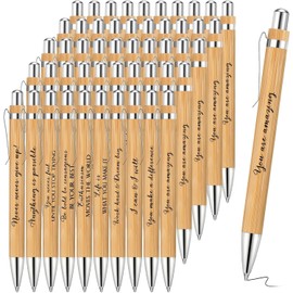 LATERN 30Pcs Inspirational Ballpoint Pens, 14CM Bamboo Motivational Quotes Pen Retractable Black Ink Stylus Pens for Women Men Bosses Office Desk Supplies Gifts (10 Positive Style)