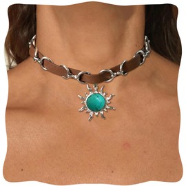 Turquoise Choker Necklace, Western Necklace with Sun Pendant, Adjustable Turquoise Necklace for Women