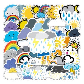 Weather Symbols Stickers for Laptop (50 PCS),Gift for Children Teens Adults Girl Boys,Waterproof Cute Sun Cloud Stickers for Water Bottle,Vinyl Stickers for Journal,Dairy,Scrapbook,Skateboard