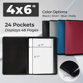 Dunwell 4x6 Photo Album (2-Pack, Black), Mounting Paper, Small 4 x 6 Art Portfolio Presentation Binder, 24 Clear Sleeves Show 48 Pages, Professional Picture Book for Artwork, Postcards