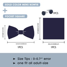 Scinzene Fliege Blau Herren mit Einstecktuch und Manschettenknöpfe - Vorgebundene Dunkelblaue Fliege für Anzug, Hochzeiten und formelle Events - 3-teiliges Accessoire-Set